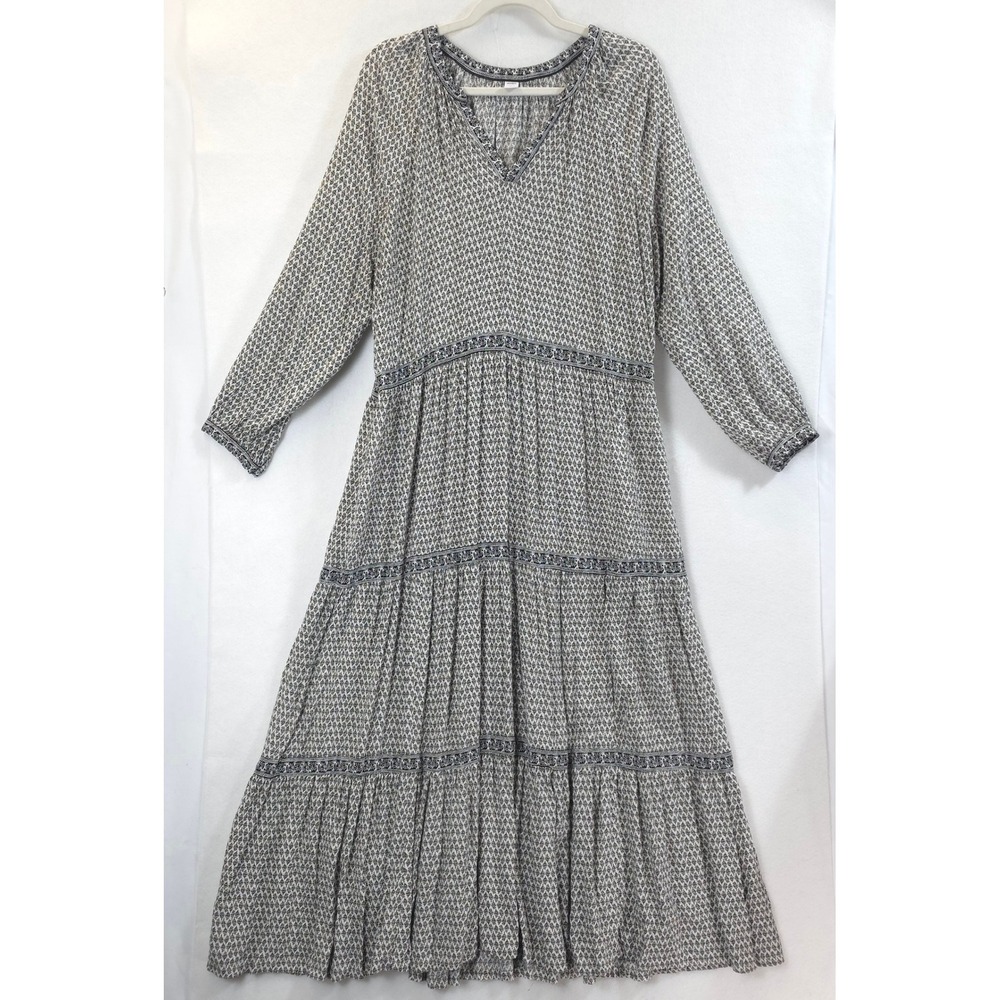 Old Navy Tiered Maxi Dress Floral Black White Women XL Boho Cottagecore Prairie